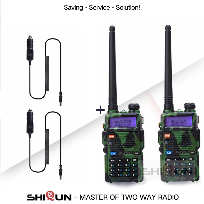2 шт. Baofeng BF-UV5R Любительское радио портативная рация Pofung UV-5R 5 Вт VHF/UHF радио двухдиапазонное двухстороннее радио UV 5r CB радио - Цвет: Camo-Car Charger