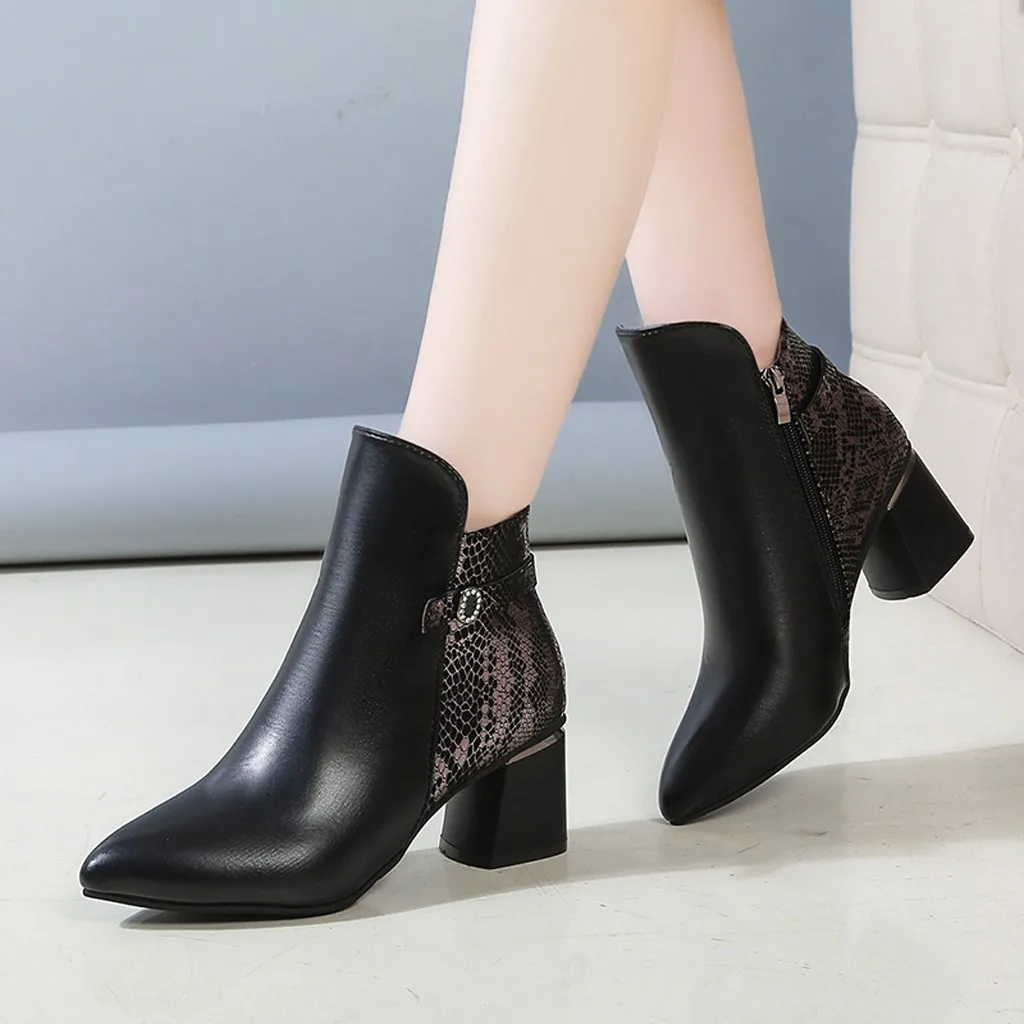 Ботинки со змеиным узором элегантные модные женские ботильоны коллекция 2019 года