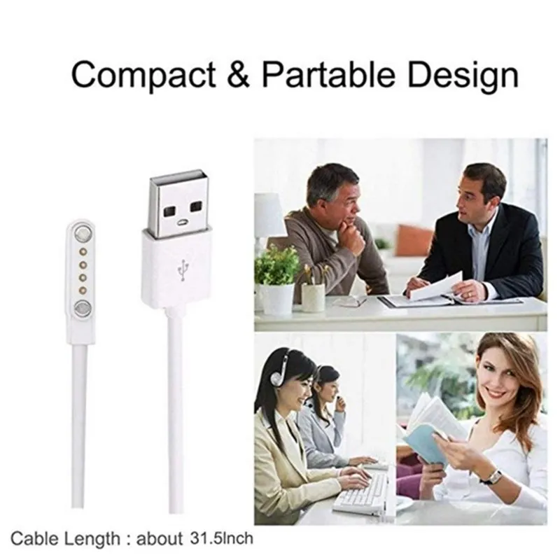 1PC Magnetic Smart Watch Charger Cable 4 Pins for KW88 KW98 KW99 GT88 GT68 Universal Smartwatch USB Charging Cable