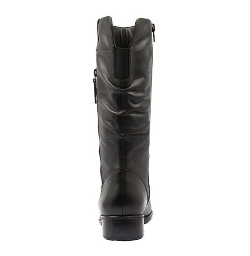 

Women Mid Calf Boots 2020 Woman Office PU Leather Shoes Autumn Winter Female Fashion Comfort Low Heel Ladies Casual Zip Boots