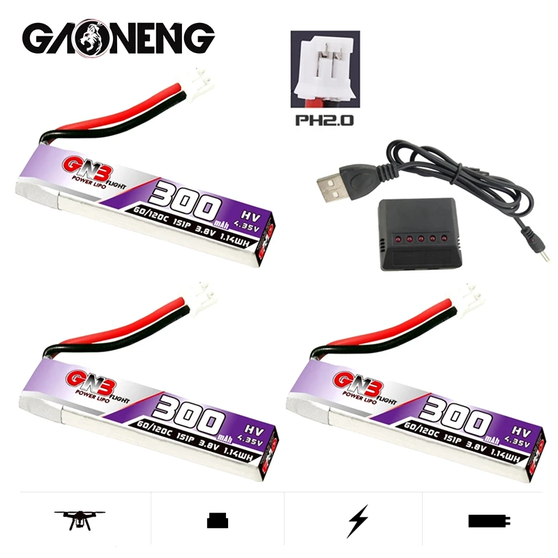 

GNB 1S 300mAh 3,8 V Max 120C HV Lipo Battery PH2.0 + зарядное устройство для US65 UK65 Inductrix Beta65S URUAV UR65 Mobula 7 Tiny Whoop Drone