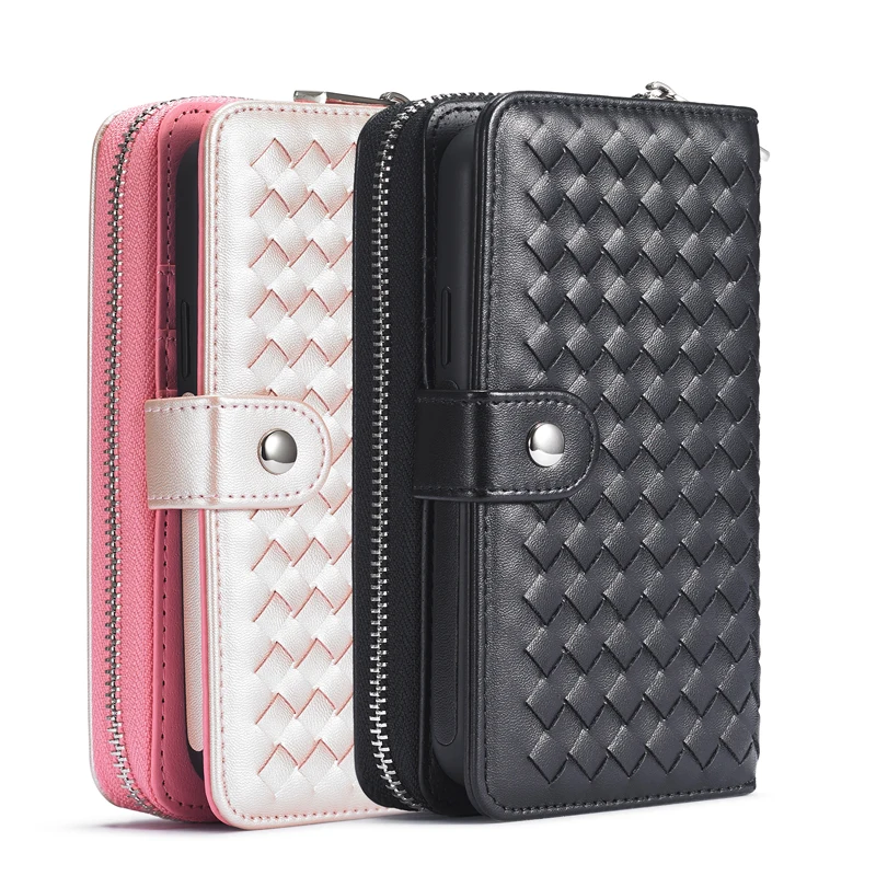 

For iPhone 12 2 In 1 Multi Zipper Bag Case iPhone XS XR Handstrap Split Wallet Leather Case Waist Bag Cover for iPhone 11 Pro