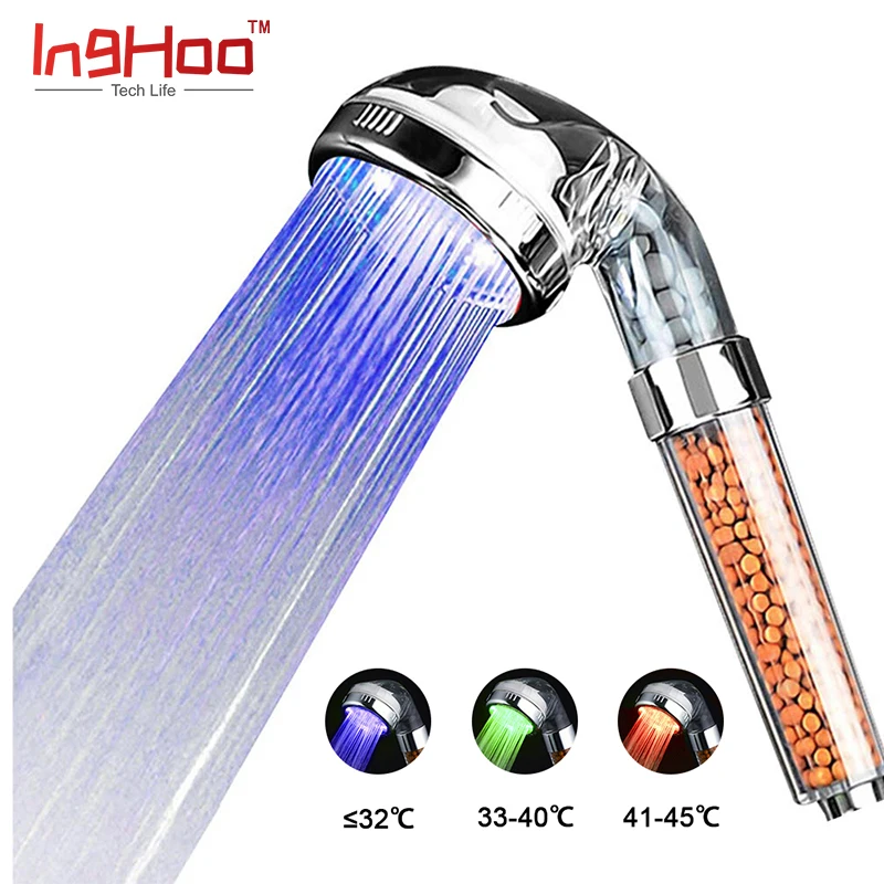 Inghoo Color Anion Shower Head RGB Filtered Water Temperature Sensor Control Healthy Hand Hold Spa Bath Nozzle LED Night Lights | Лампы и