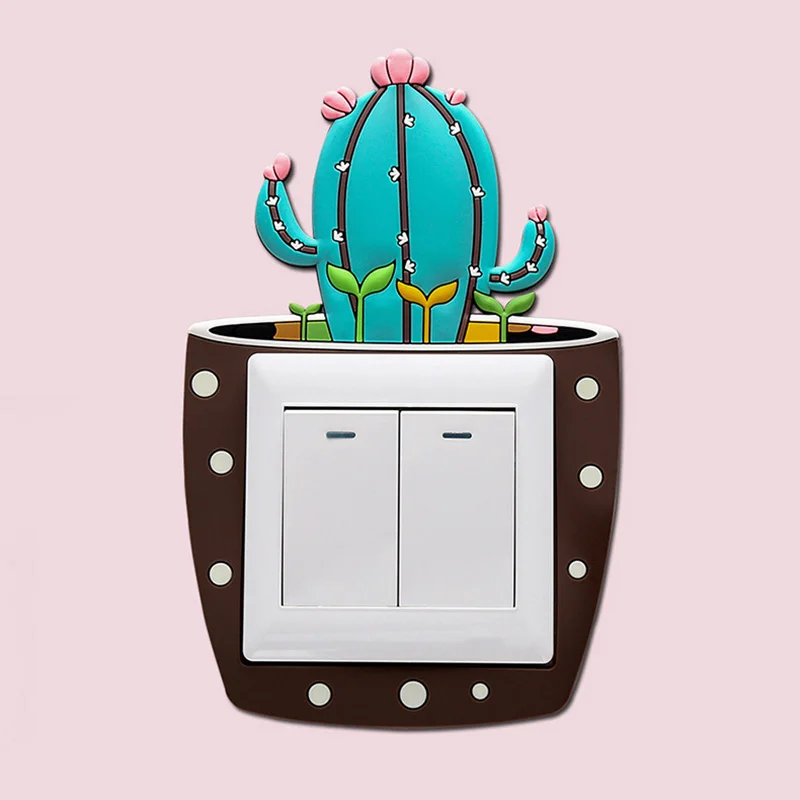 Милые Мультяшные 3D флуоресцентные силиконовые наклейки на стену С КАКТУСОМ ВКЛ