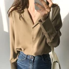 Женская шифоновая блузка с длинным рукавом, белая офисная рубашка с V-образным вырезом, E232, 2021