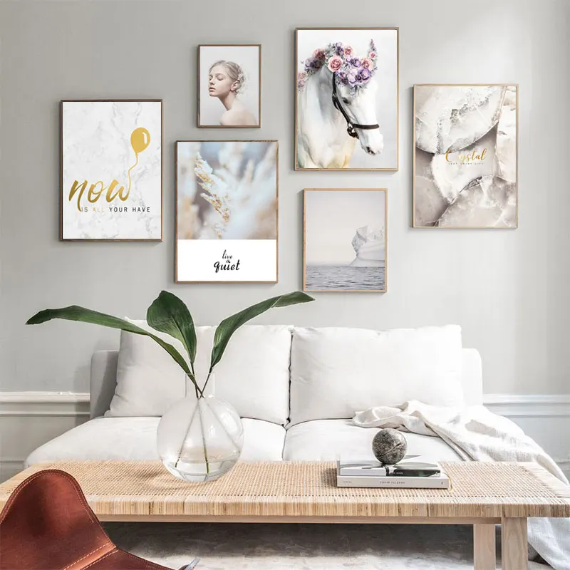 

Nordic Girl Horse Wall Art Posters Landscape Quotes Canvas Painting Modern Pictures Decorations for Home Aesthetic Room Decor