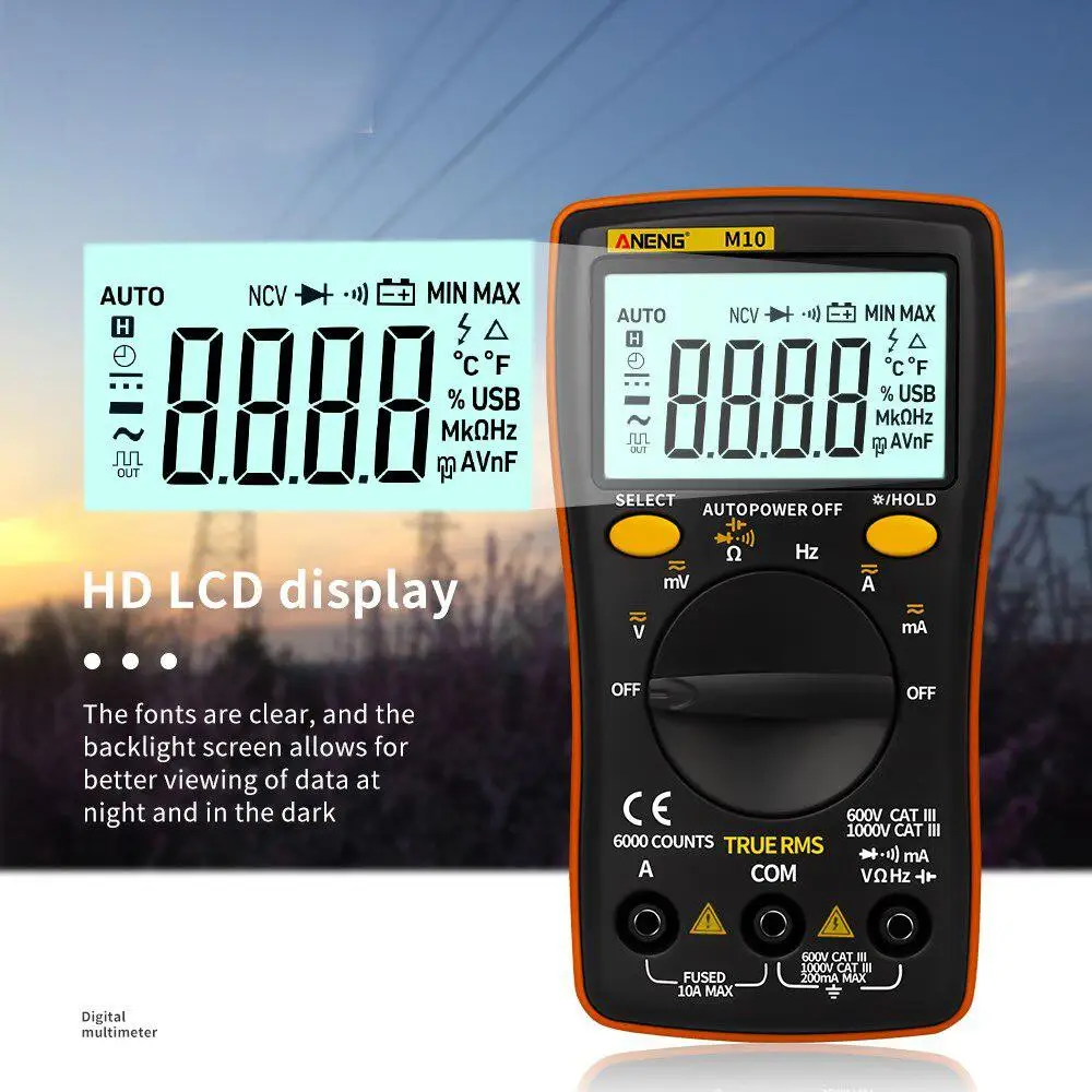 

ANENG M10 + LCD 6000 Counting Digital Multimeter AC / DC Voltage Current Resistance Frequency Temperature Resistance Tester