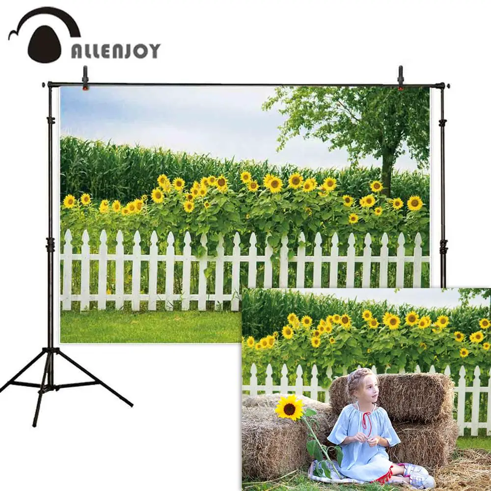 Фон для фотосъемки Allenjoy с подсолнухами летний забор ферма сельская местность