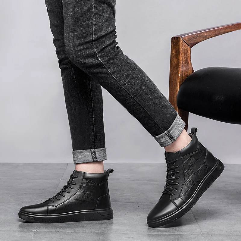 Высокое качество Натуральная кожа Мужские ботинки зимние водонепроницаемые