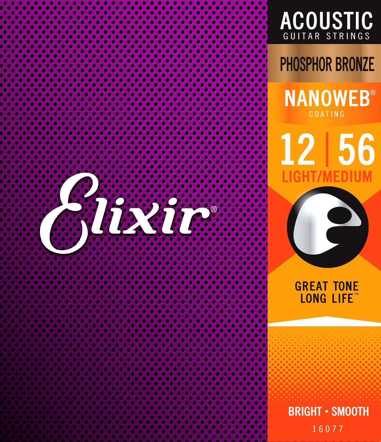 Elixir струнная акустическая Фосфорная бронза с покрытием Nanoweb, все модели - Цвет: 16077	012-056