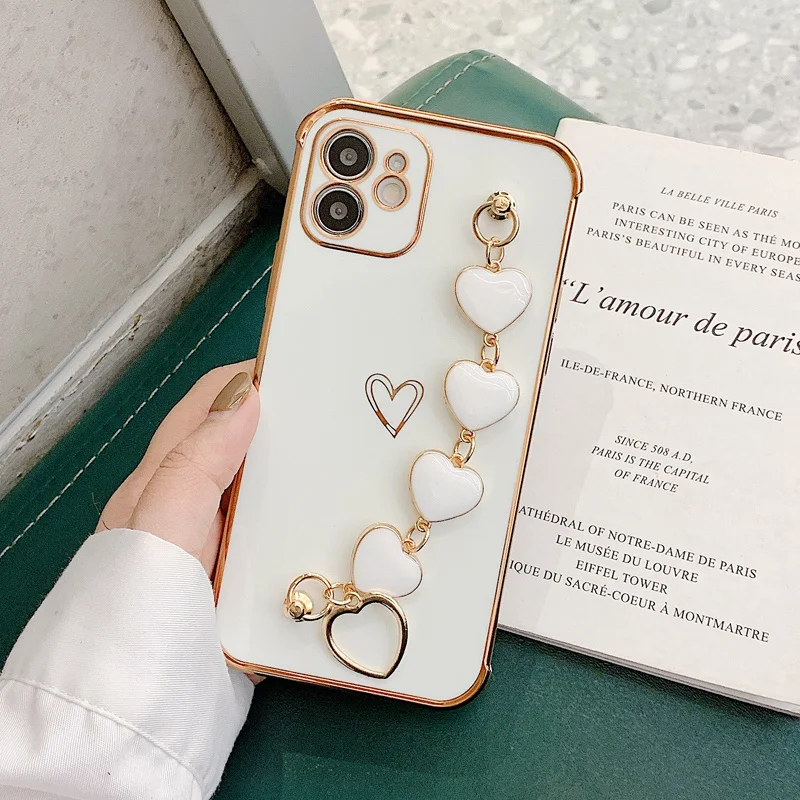 

Solid Color Love Heart Bracelet Phone Case For iPhone 11 12 Pro Max X XR Xs Max Soft TPU Fashion Back Cover For iPhone 7 8 Plus
