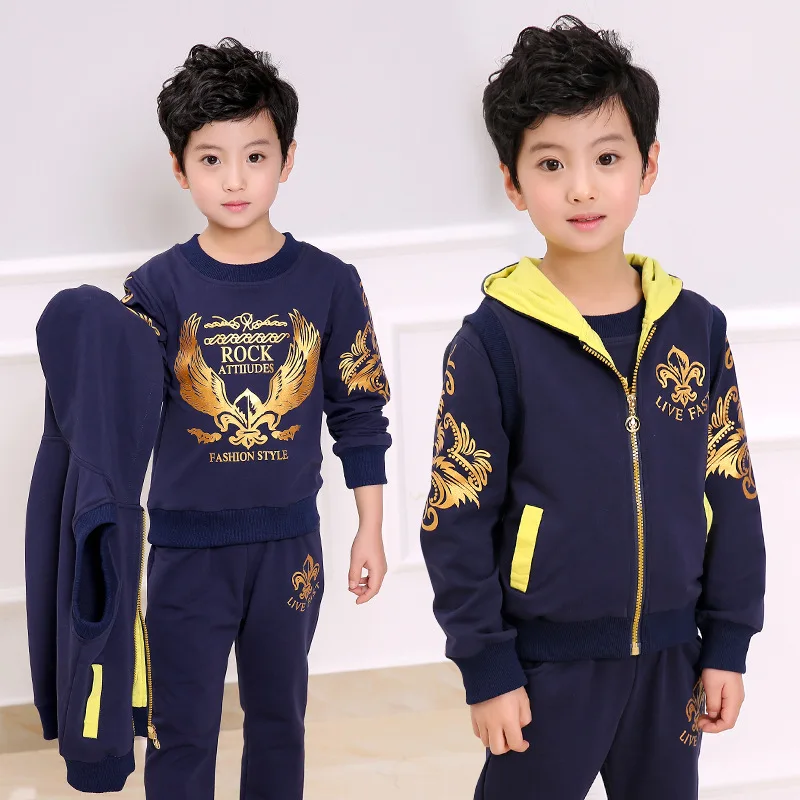 2021 New Wear Baby Boys Clothes Sets Boy Sports Vest + Sweatshirt Pants 3pcs Suit Children Eagle Pattern Tops Tracksuits | Детская