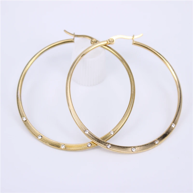 diameter 50mm Дизайн, простые женские серьги-кольца золотого цвета из нержавеющей стали, круглые Кристальные вечерние серьги, подарок, LH765 - Окраска металла: diameter 50mm