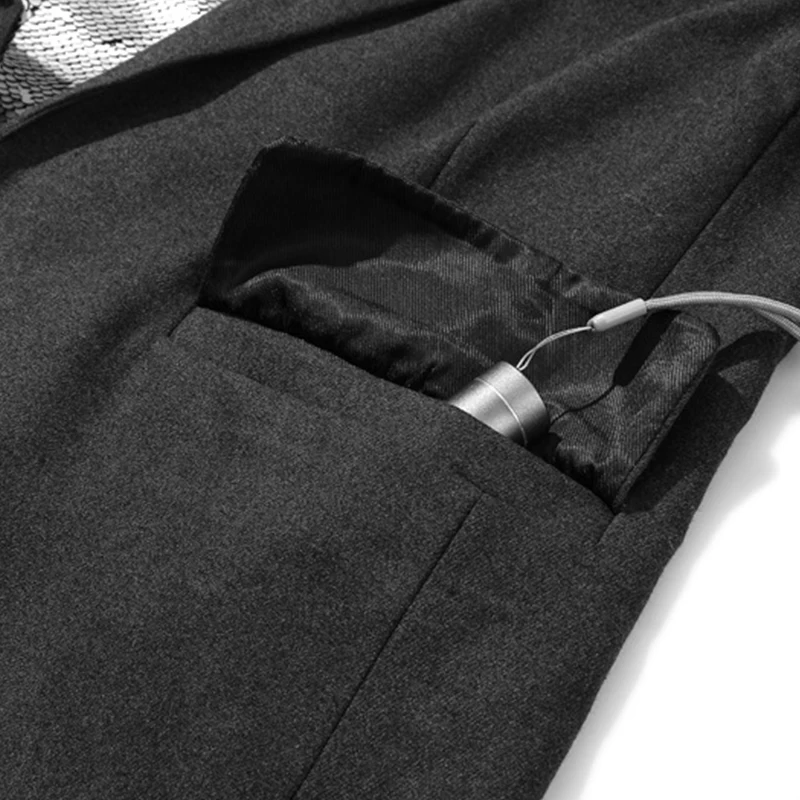 

AG-Turn Plus Size Fashion Womens High Street Mid-Length Tops Personalized Stitching Sequins Suit Jacket Work Wear Coats 2021 New