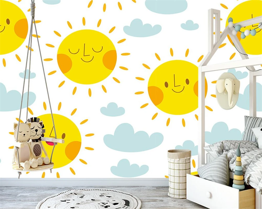 

beibehang Customize new Nordic hand-painted simple clouds rainbow starry children's room background wallpaper papier peint