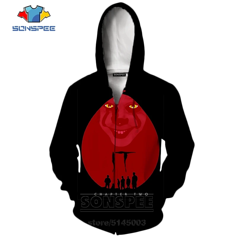 2 It Chapter две молнии толстовки Новые мужские и женские Pennywise клоун Толстовка 3D принт фильм ужасов с длинным рукавом Мода Топ пальто C063-3 - Цвет: 2