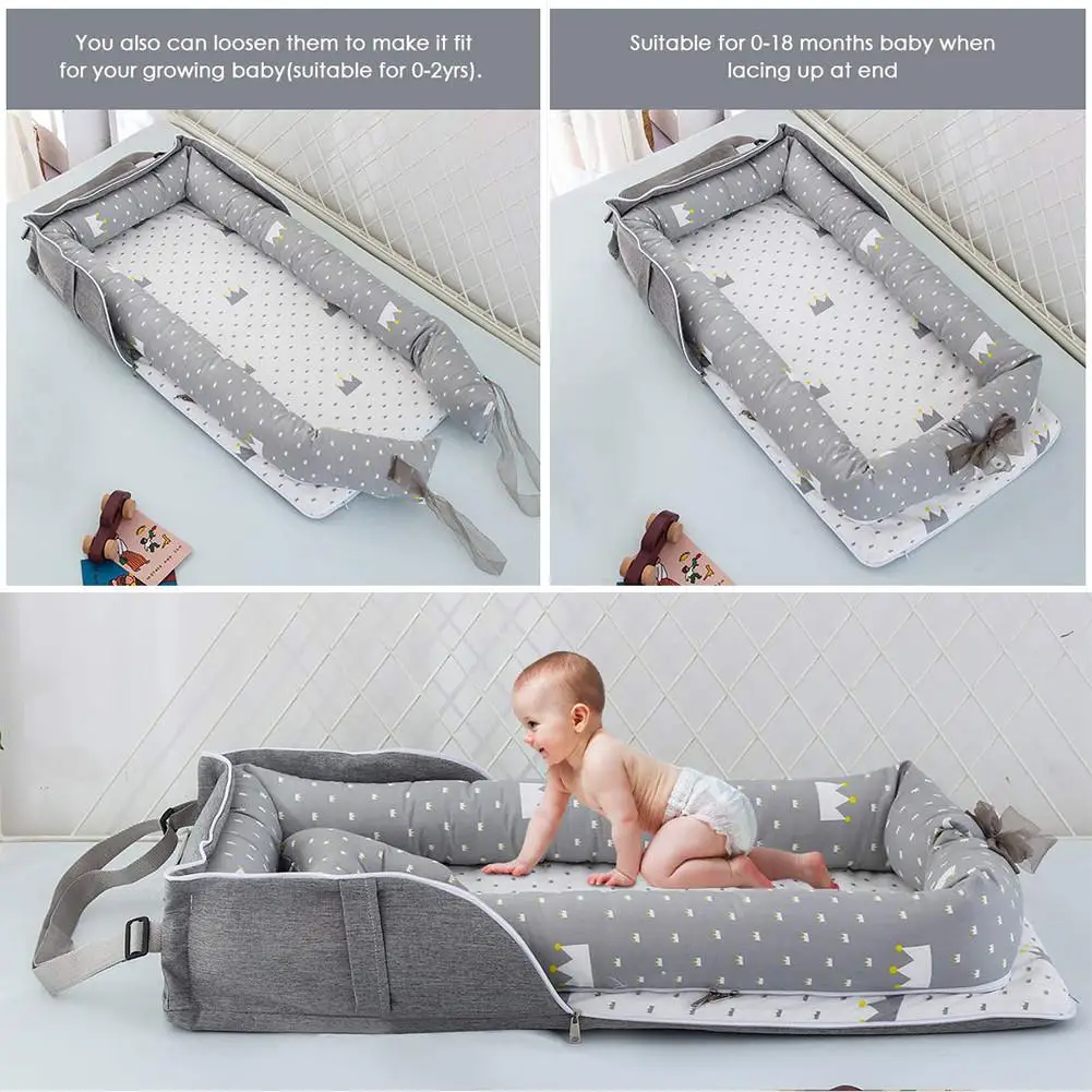 

Baby Lounger Cotton Breathable Foldable Portable Sleeping Baby Bed for Sleeping Napping Travel #