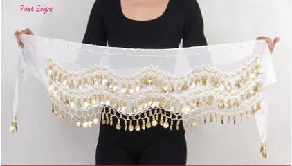 1 Belly Dance Waist Цепочка хип-шарф шифон трехслойная волна золотая монета талия Индия начинающий танец цепочка талии - Цвет: 1