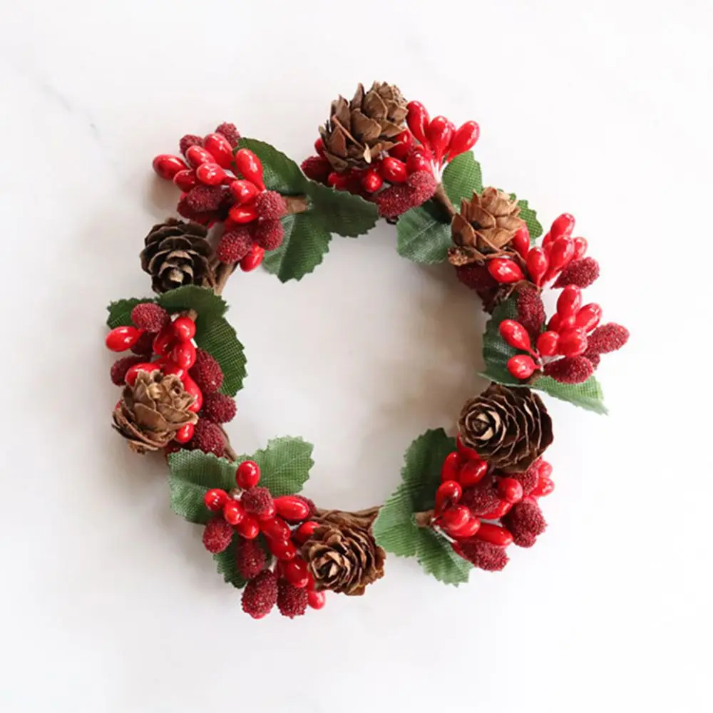 

1 pcs Christmas Wreath Decorative Red Berries Garland Candlestick Stand Decoration For Wedding Party Xmas New Year Home Decor