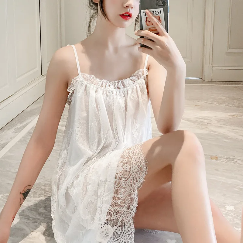 

Летнее кружевное платье камзол сна белая майка со встроенным бюстгальтер размера плюс свободные Сексуальная майка на бретелях Mujer Для женщ...