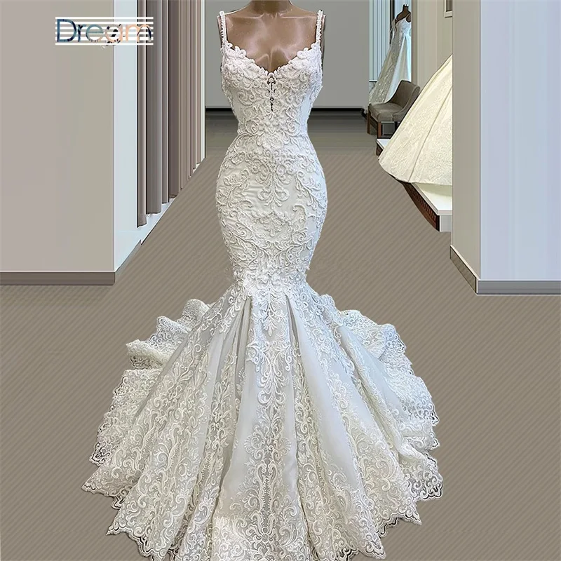 

2021 Pearls Handmade Mermaid Wedding Dresses Saudi Arabia Long Bridal Gowns Customized Dubai Beading Bride Dresses Wedding Gowns