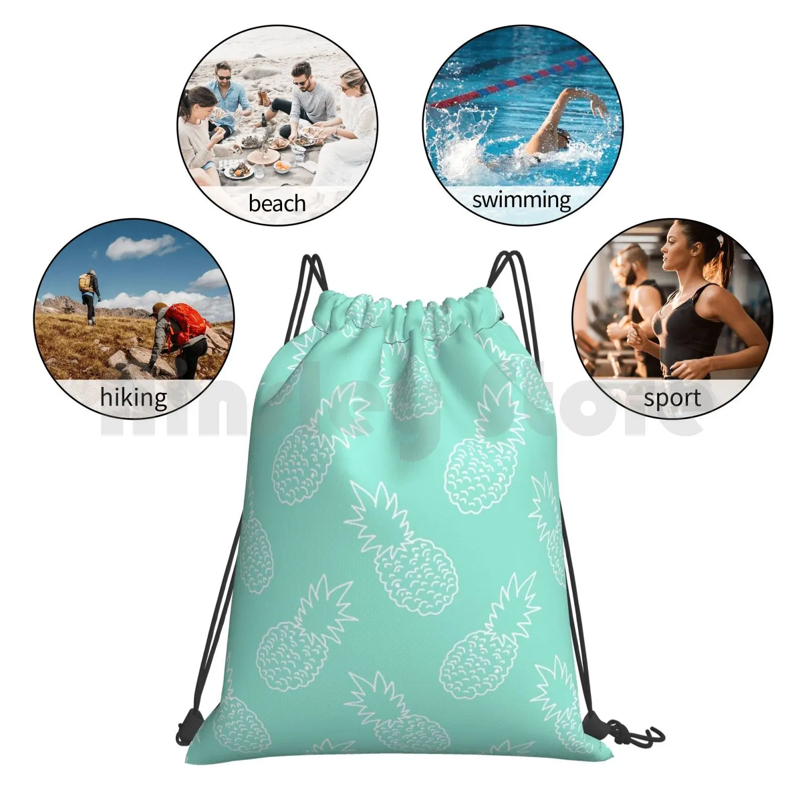 

Pattern Backpack Drawstring Bags Gym Bag Waterproof Mint Green Pattern Patterns Tropical Exotic Fruit White Seamless