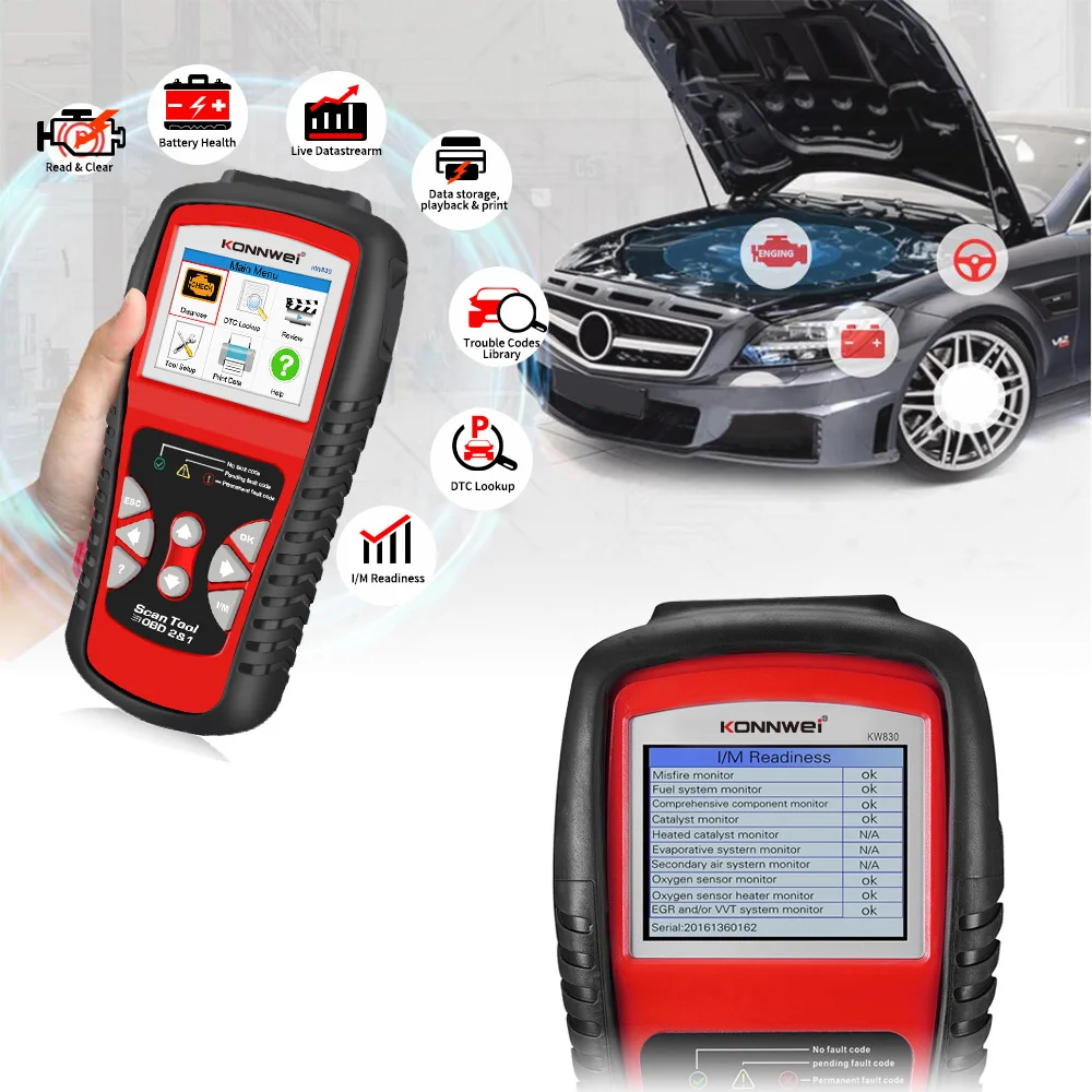 Автомобильный сканер KONNWEI KW830 OBD2 ODB2 для диагностики автомобиля универсальный