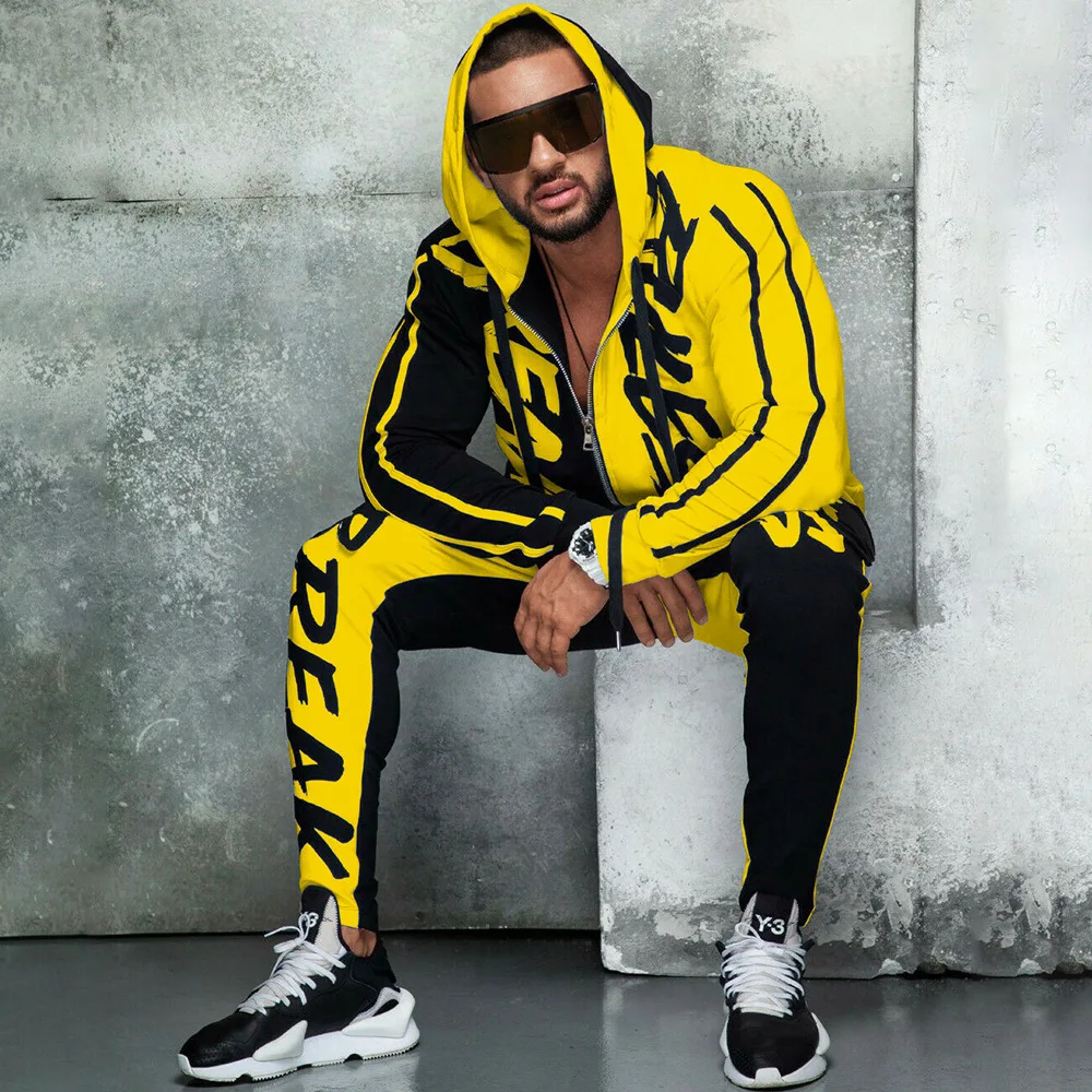 

Men's Sportswear Hip Hop Zipper Cardigan Sportswear Tracksuit Men Sets Hoodies+Pants Two Piece Sets Sweatshirt Outfit Clothing