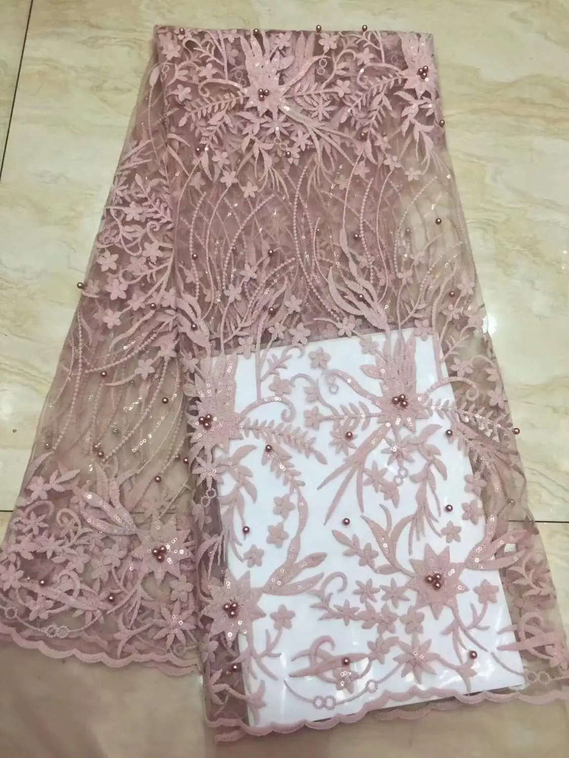 Высококачественная чистая Розовая вышивка из бисера и блесток французская