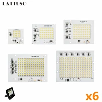 6pcslot led lamp 10w 20w 30w 50w 100w smart ic floodlight cob chip smd 2835 5730 outdoor long service time diy lighting in 220v