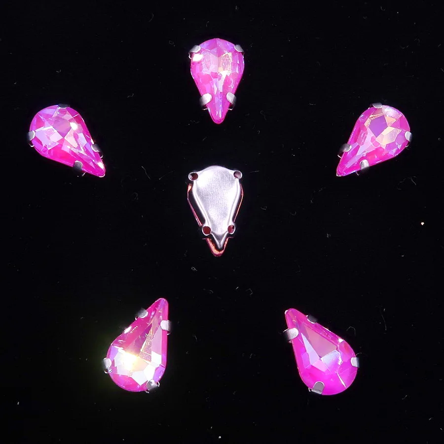 A44 Fuchsia AB Стеклянные хрустальные серебряные коготки 3*6 мм 6*10 мм 8*13 мм форма капли воды груша необычные цвета смешанные пришивные стразы бусины ручной работы diy - Цвет: A44 Fuchsia AB