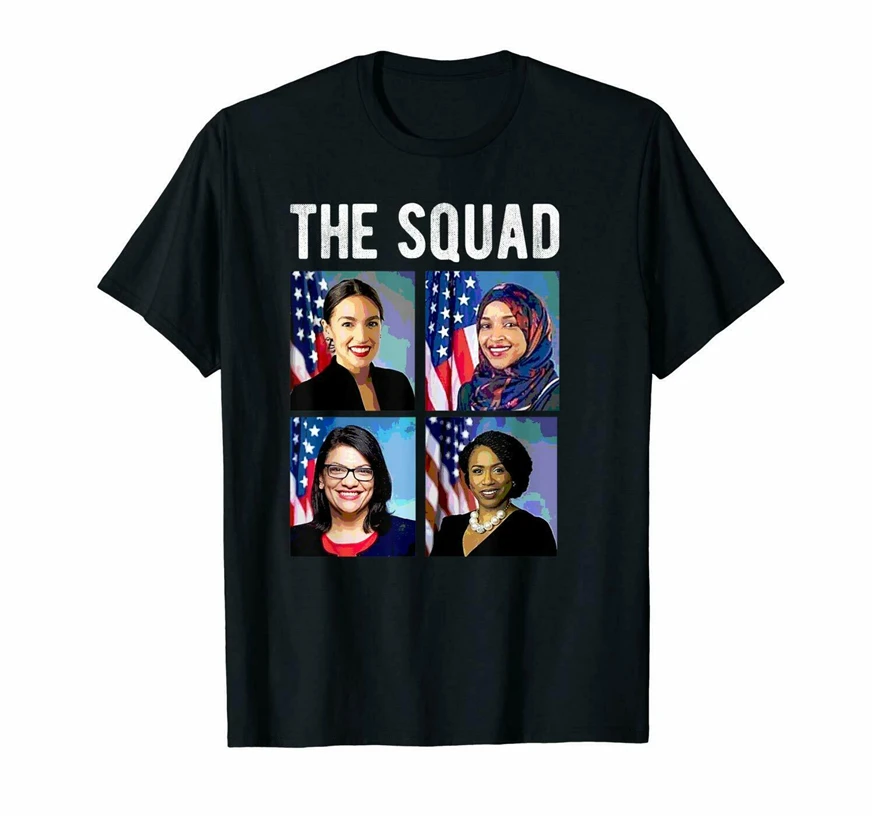 Отряд Aoc Rashida Tlaib Omar Ilhan Ayanna Pressley Political Black футболка Юмористическая футболка|Мужские