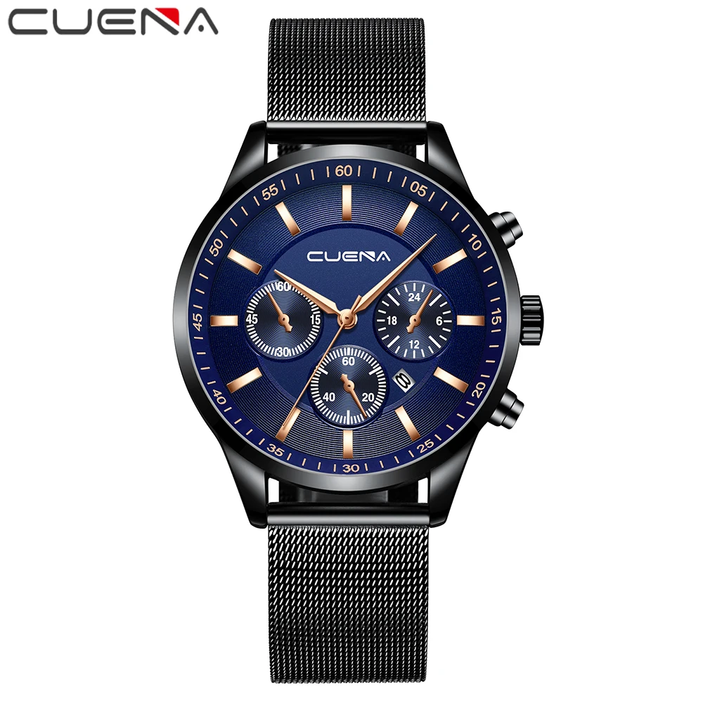 Часы наручные CUENA Мужские кварцевые брендовые Роскошные водонепроницаемые