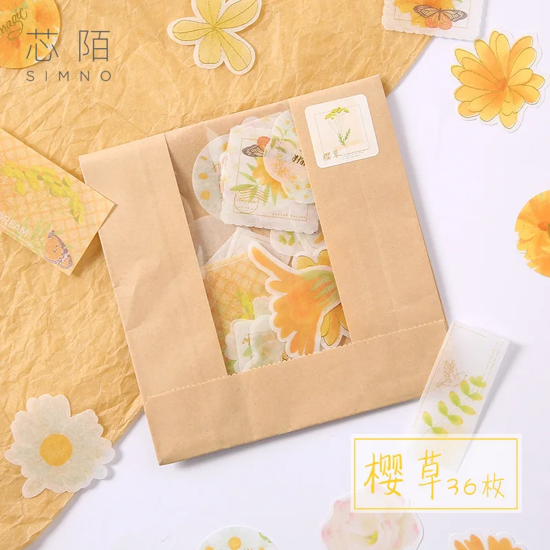 36 шт. эстетическое мягкие чехлы с изображением цветов золотистыми Стикеры