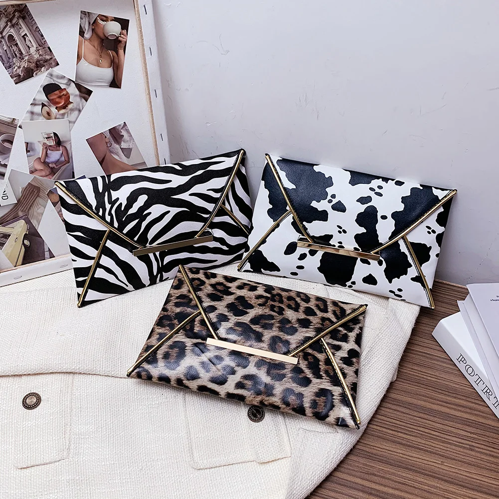 

Fashion Women Leopard Zebra Cow Animal Printing PU Leather Day Clutches Ladies Casual Large Capacity Handbags Purse Envelope Bag