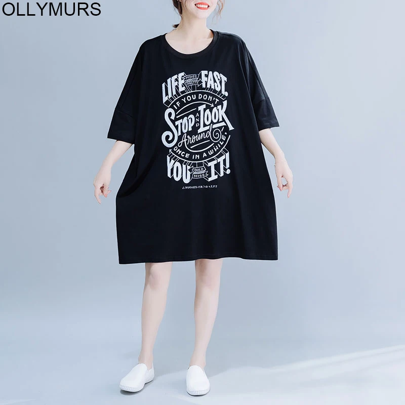 Большие размеры черное платье футболка с буквенным принтом Женская длинная