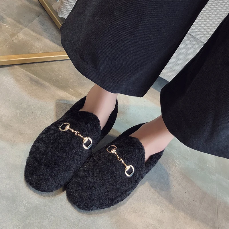 Chaussures femme; женская плюшевая обувь; женские лоферы без шнуровки; женская теплая обувь на плоской подошве; Zapatos De Mujer Buty Damskie; сезон зима
