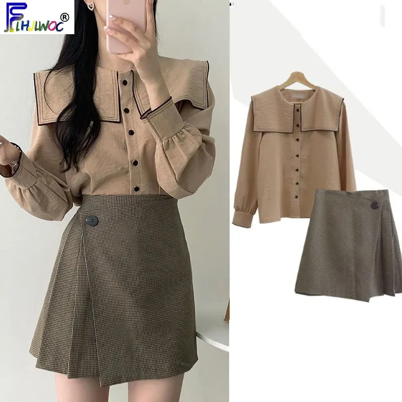 Милые ретро топы женская модная рубашка с длинным рукавом в стиле преппи