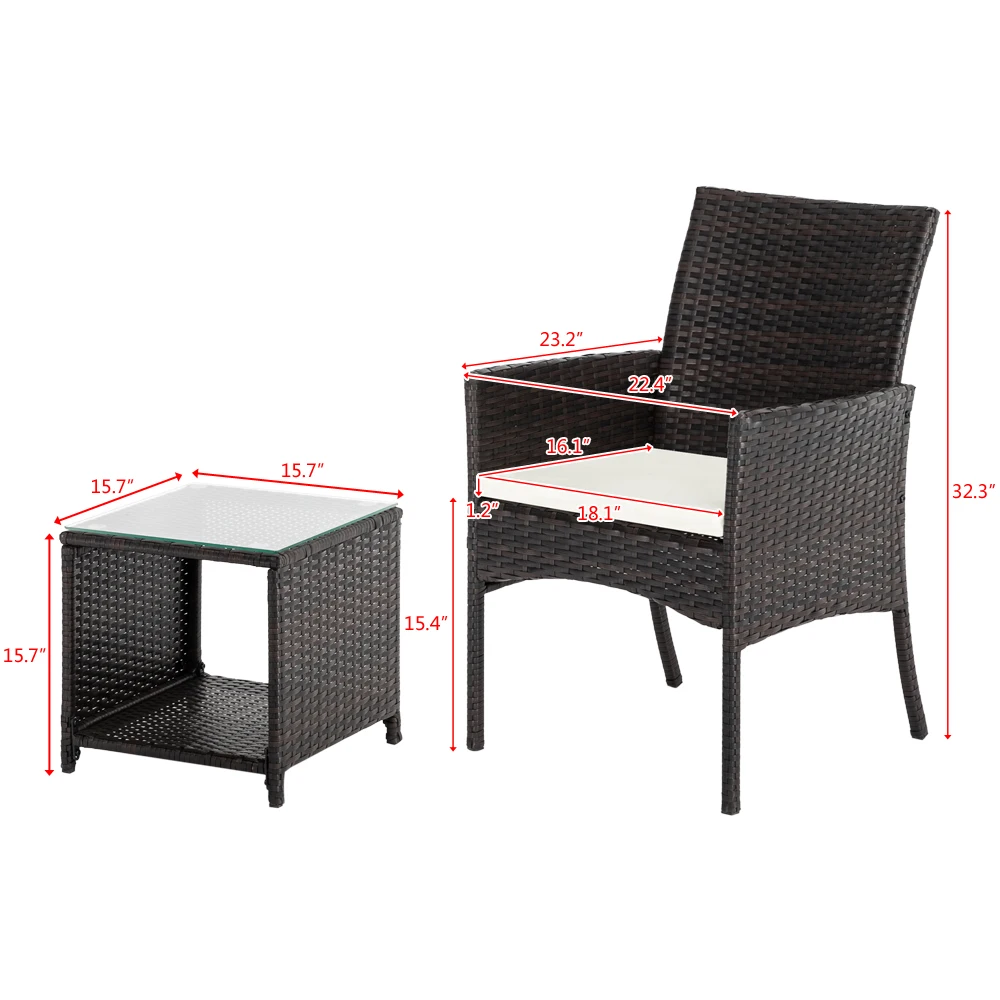 

3pcs Patio Furniture Set 2 Single Seat 1 Tea Table Combination Sofa Brown Gradient Wicker Rattan Outdoor Patio Conversation Set