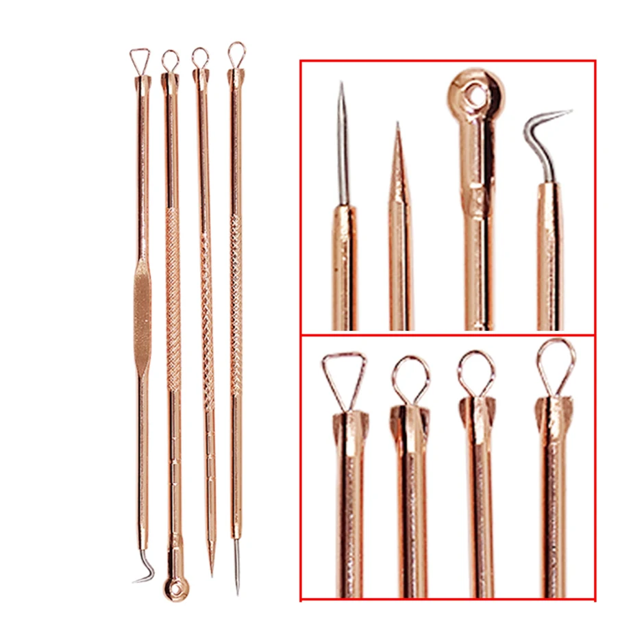 4 шт./компл. иглы для удаления угрей с двойным концом инструмент из нержавеющей