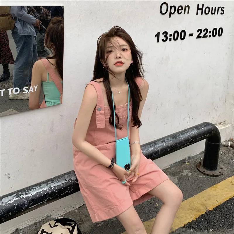 

Korean Fashion Jumpsuits Women 2021 Summer Loose Sweet Wide Leg Shorts Rompers Harajuku Kawaii Cute Girl's Playsuits Casual