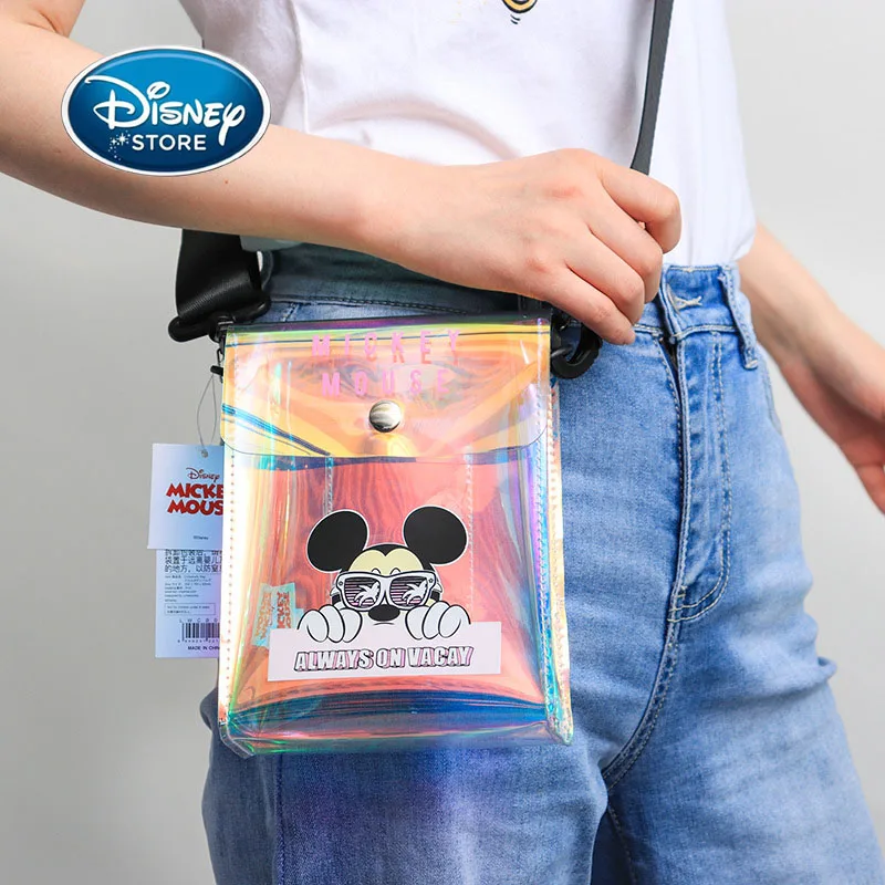 

Disney Colorful Transparent Messenger Bag Mickey Mouse Tote Bags For Women Handbag Casual Mini Shoulder Cell Phone Cosmetic Bag