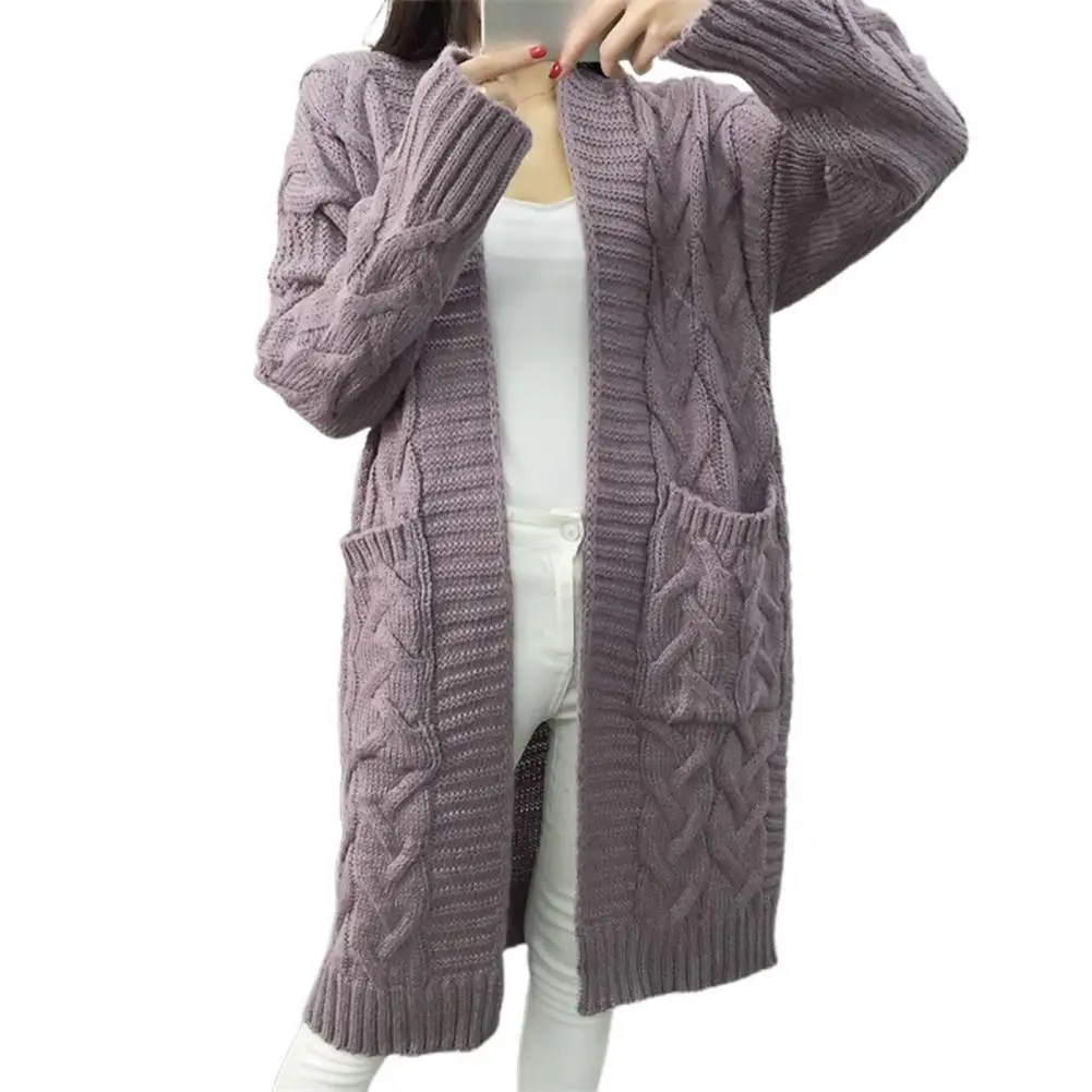 

Женский вязаный кардиган, однотонное пальто с длинным рукавом и открытой спиной спереди, верхняя одежда для осени и зимы