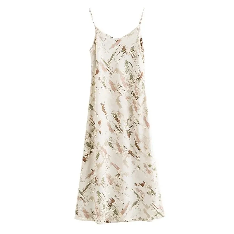 

Fashion sexy temperament women's dress Small crowd wear slim V-neck floral skirt 2021 summer new casual suspender skirt