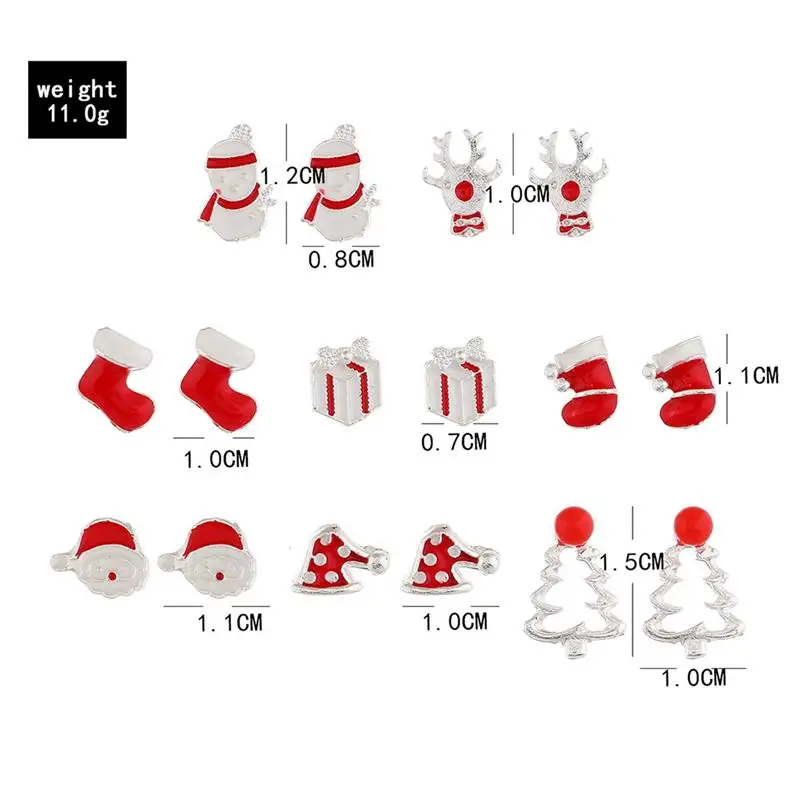 

8 Pairs Christmas Ear Studs Snowman Xmas Tree Elk Santa Earrings Stud Earrings Cute Cartoon Earring for Women Girls Party