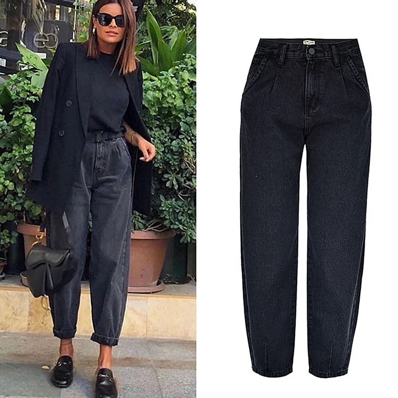 

Spring autumn fashion cotton denim jeans women 2020 new high waist black retro harem washed office lady Casual jeans female K344