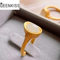 qeenkiss rg5119 fine jewelry wholesale fashion woman girl mother birthday wedding gift retro ingot jade 24kt gold resizable ring