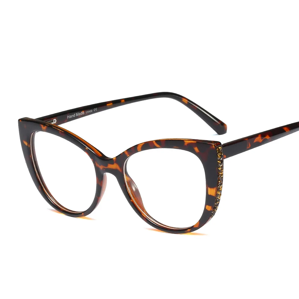 FENCHI transparent anti blue computer glasses women rhinestone fake glasses blue light cat eye glasses