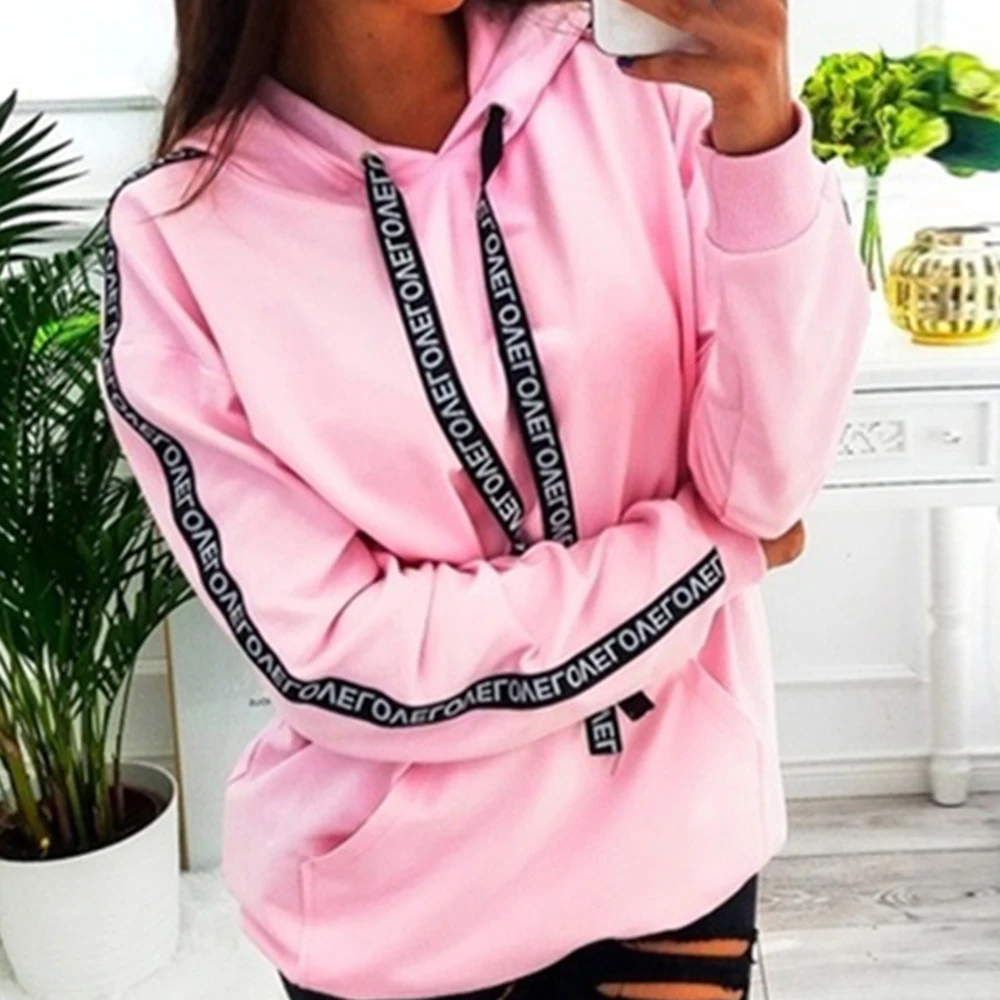 2021 Women Autumn Sweatshirt Women Long Sleeve Solid Hooded Pullover Tops Blouse Letter Print Hoodies Women Plus Size 5XL