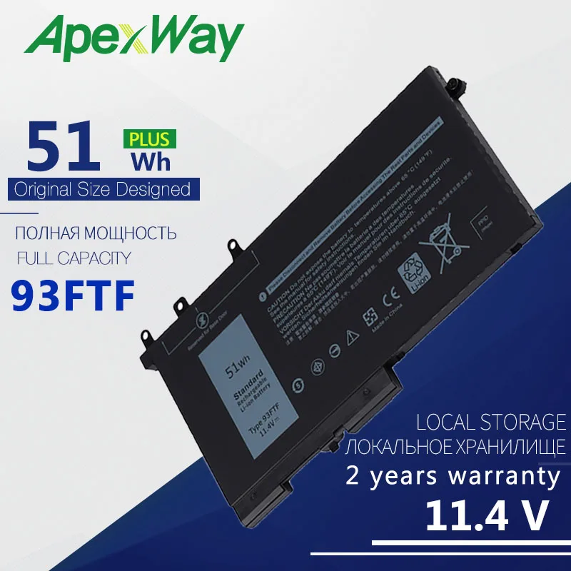 

ApexWay 51Wh 11.4V 93FTF Battery for Dell Latitude E5280 E5480 E5580 E5290 E5490 E5590 083XPC 4YFVG 3DDDG 51Wh